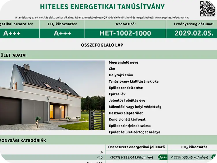 Hitelesített energetikai tanúsítvány dokumentum