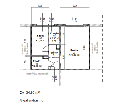 34,90 négyzetméteres panel lakás alaprajza