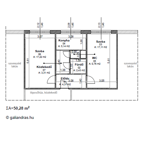 50,28 négyzetméteres panel lakás alaprajza