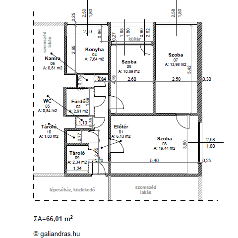 66,01 négyzetméteres panel lakás alaprajza